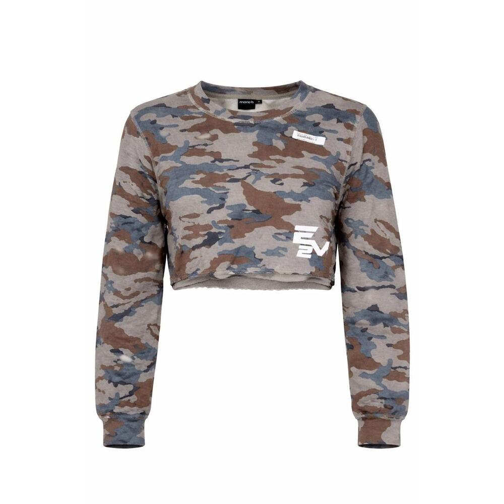 Mono B E2M Camo Cropped Top Sweatshirt‎ Blue Brown Camouflage M